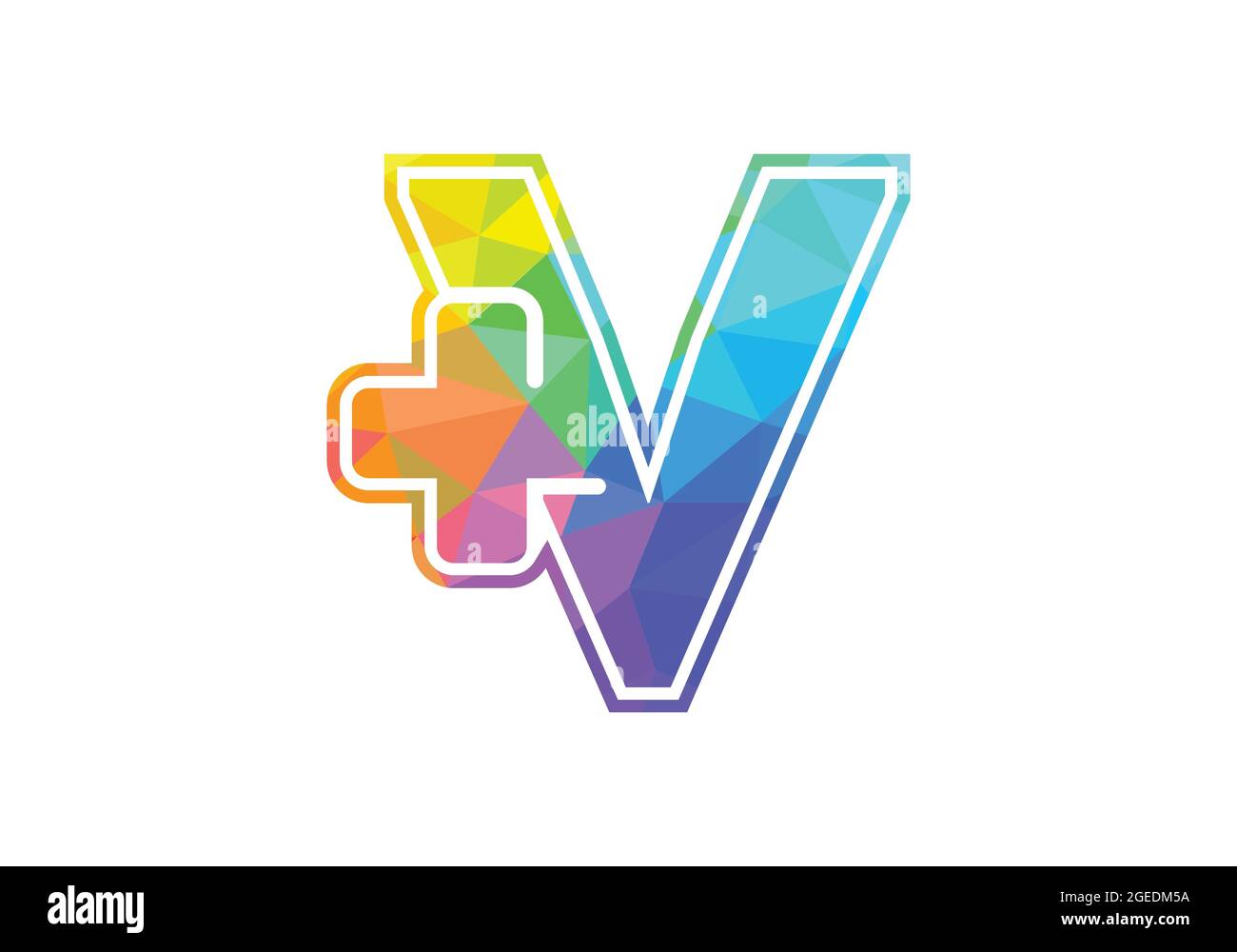 Lettre initiale V monogramme avec signe plus. Style art poly bas. Emblème de police. Logo vectoriel moderne pour le secteur médical ou de la santé, et entreprise Illustration de Vecteur
