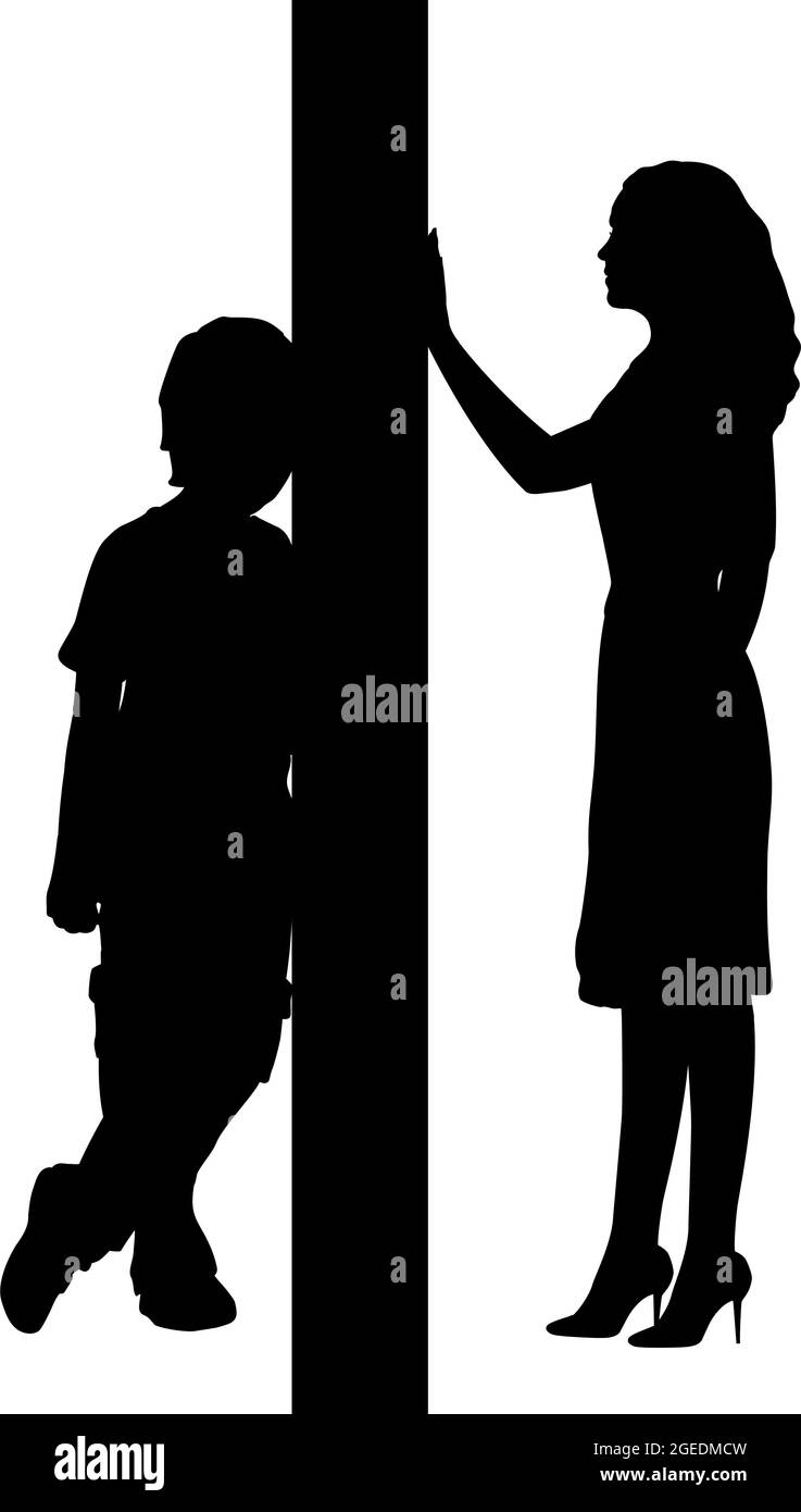 Silhouettes de maman et de fils séparées par un mur. Symbole d'icône d'illustration Illustration de Vecteur