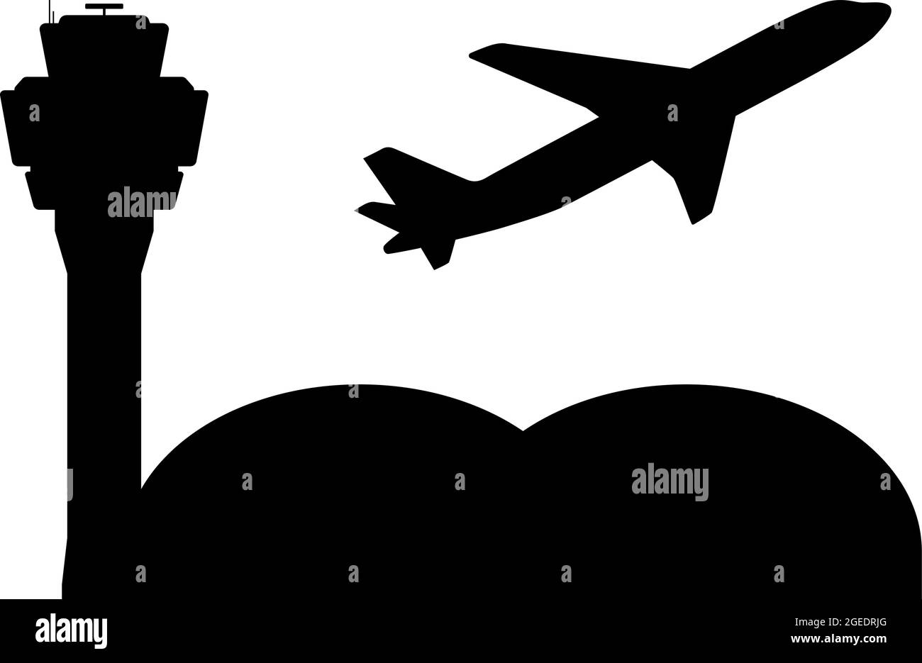 symbole aéroport avec tour de contrôle de la circulation aérienne et décollage d'avion, illustration vectorielle Illustration de Vecteur