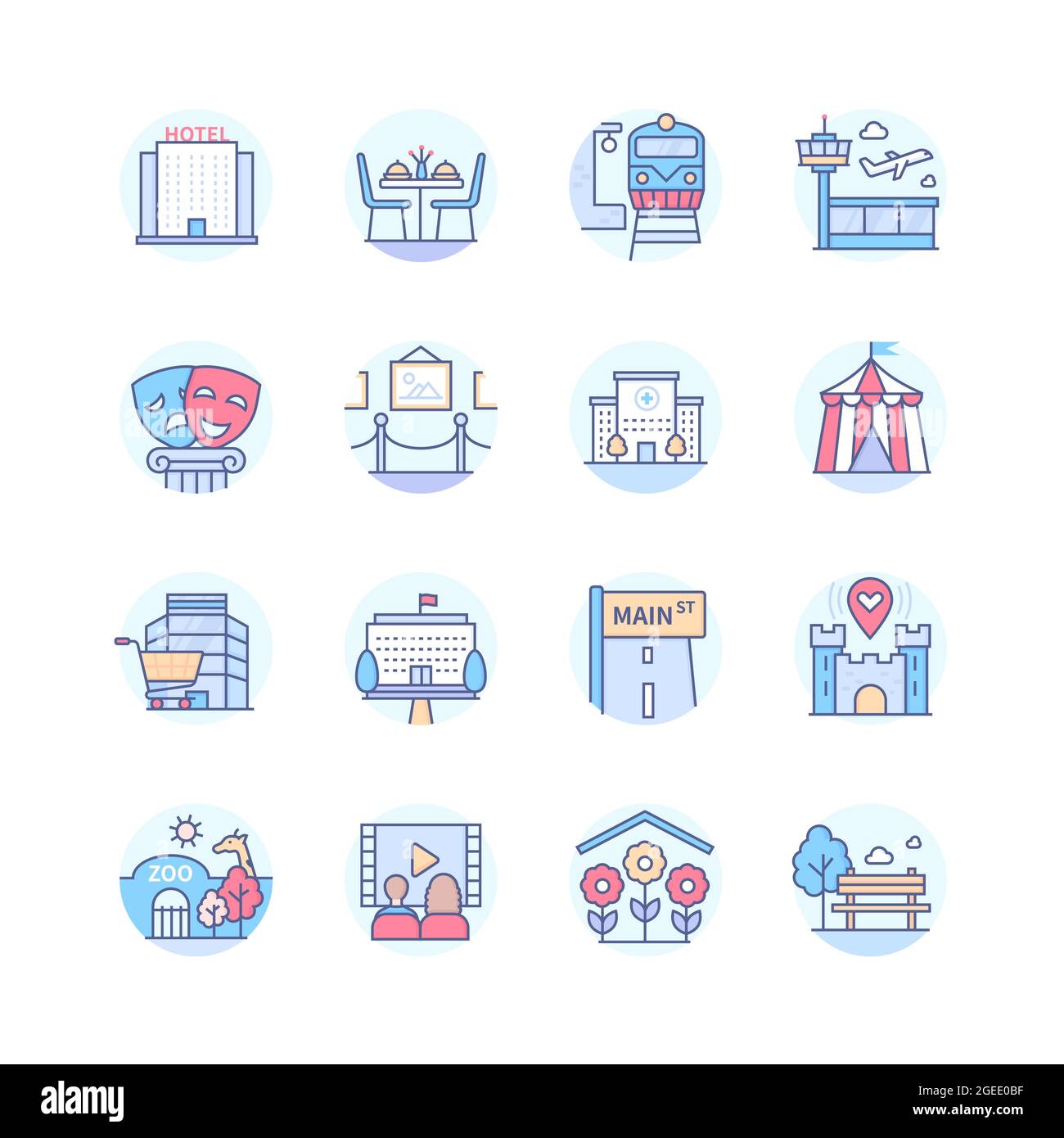Orientation ville - jeu d'icônes de style de ligne coloré. Des événements intéressants et des lieux à visiter pour les touristes et les résidents. Bâtiments et professions. U Illustration de Vecteur Orientation ville - jeu d'icônes de style de ligne coloré. Des événements intéressants et des lieux à visiter pour les touristes et les résidents. Bâtiments et professions. U Illustration de Vecteur