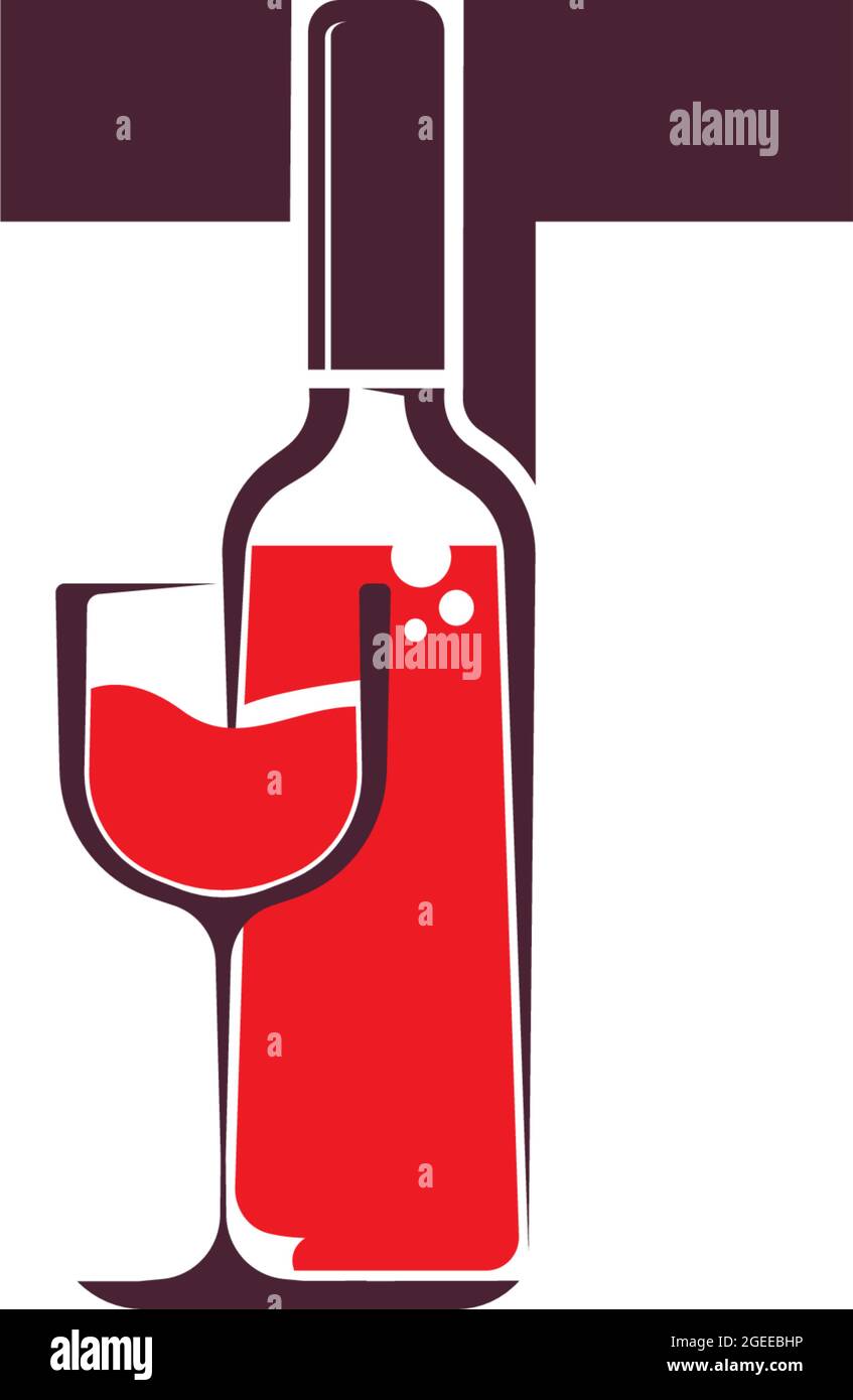 Modèle vectoriel lettre T avec logo icône de bouteille de vin Image  Vectorielle Stock - Alamy