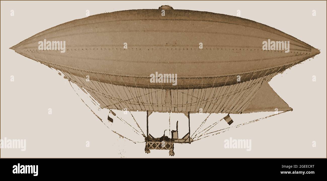 Une première illustration de l'avion pionnier - le bateau à vapeur propulsé par le Français Henri Giffard en 1852. == Baptiste Jules Henri Jacques Giffard ( 1825 – 1882) est un ingénieur et inventeur français qui a inventé le navire à air GIGIGIGARD ainsi que l'injecteur de vapeur. Banque D'Images