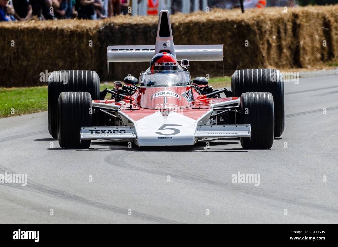 1974 McLaren M23 Grand Prix au Goodwood Festival of Speed Motor Racing event 2014. Ancienne voiture Emerson Fittipaldi Banque D'Images