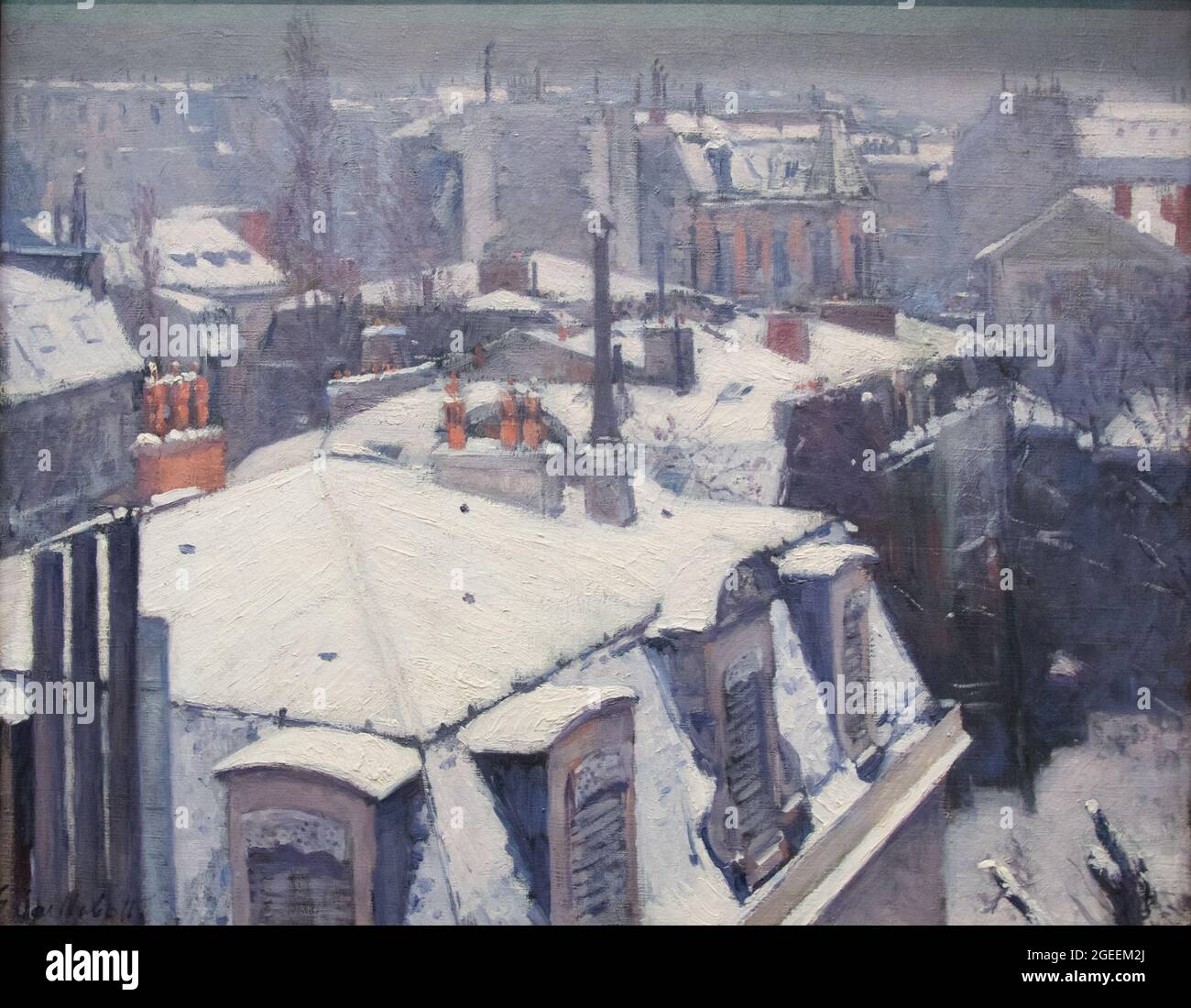 Titre: Vue des toits (effet neige) ou des toits sous neige Créateur: Gustave Caillebotte Date: 1878 Moyen: Huile sur toile dimension: 64x82 cms lieu: Musée d'Orsay, Paris, France Banque D'Images