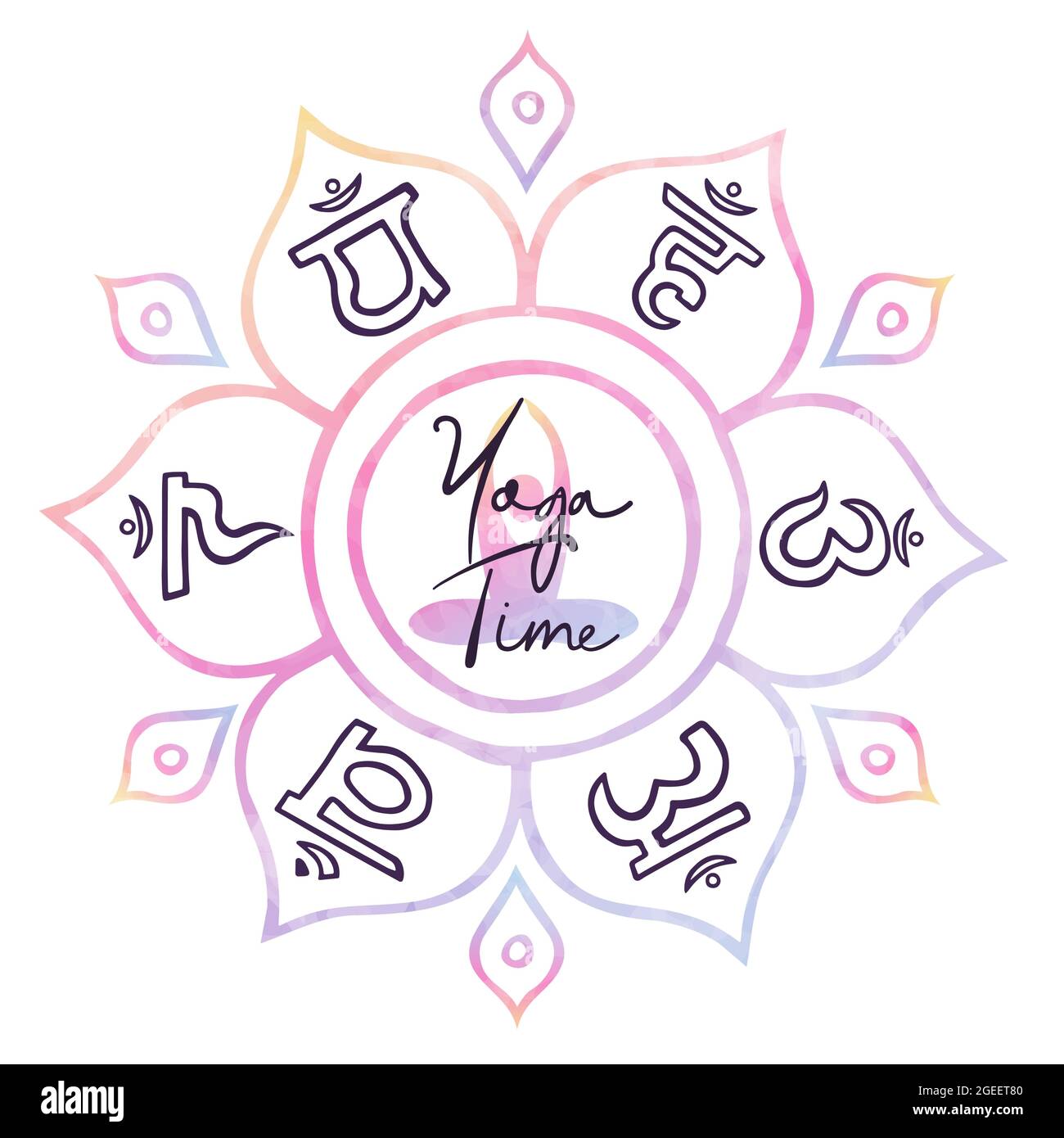 Yoga méditation illustration concept de style indien traditionnel Lotus fleur décoration avec symbole sur fond isolé. Illustration de Vecteur