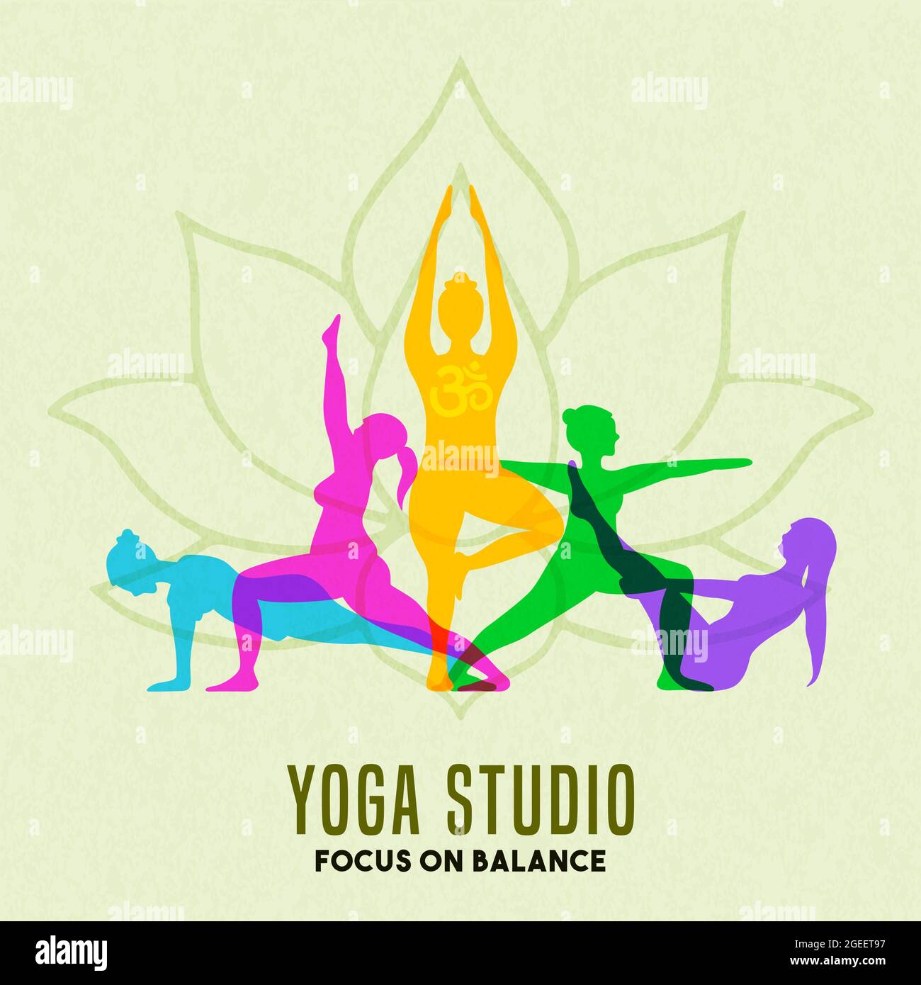 Studio de yoga illustration de personnes exercice groupe faisant la méditation pose avec silhouette colorée. Concept de santé et d'esprit pour le bien-être spirituel. Illustration de Vecteur