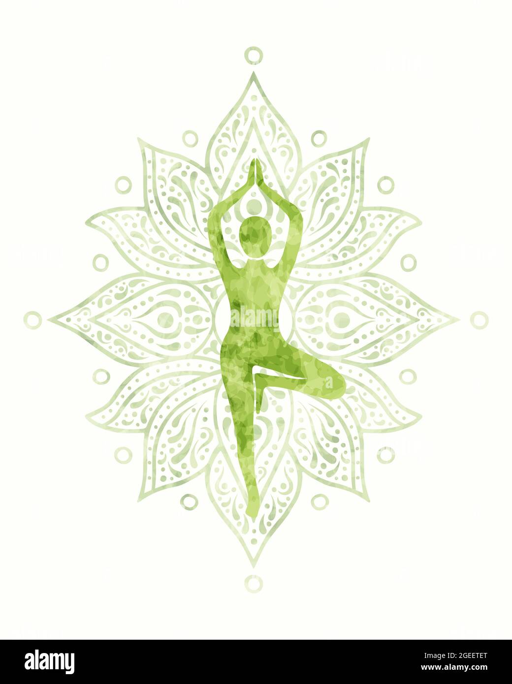 Femme corps faisant l'arbre yoga poser la méditation avec texture aquarelle colorée sur fond blanc isolé. Illustration de Vecteur