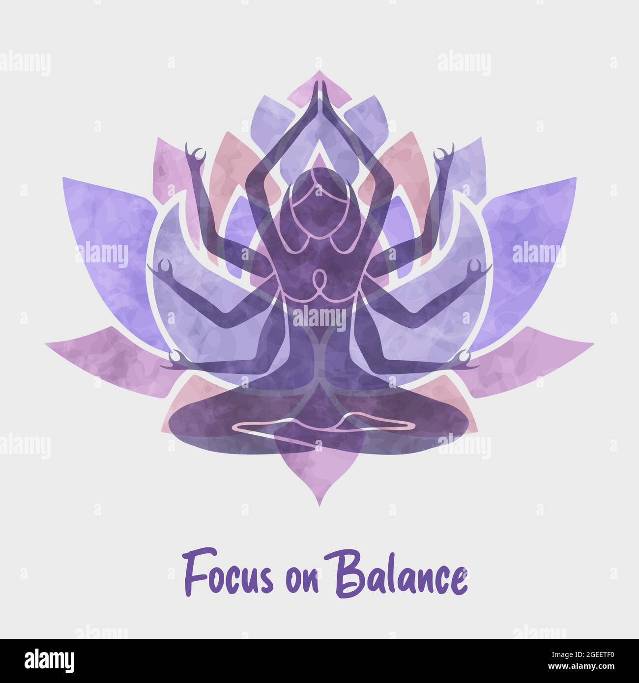 Yoga balance web bannière illustration de la silhouette de la femme corps faire la méditation pose avec fleur de lotus. Illustration de Vecteur