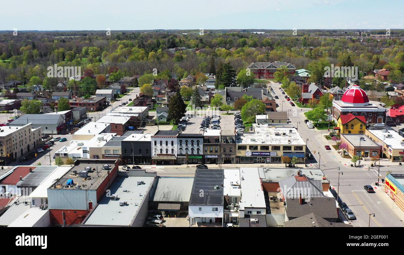 Une vue aérienne du centre-ville de Tillsonburg, Ontario, Canada, éditorial Banque D'Images