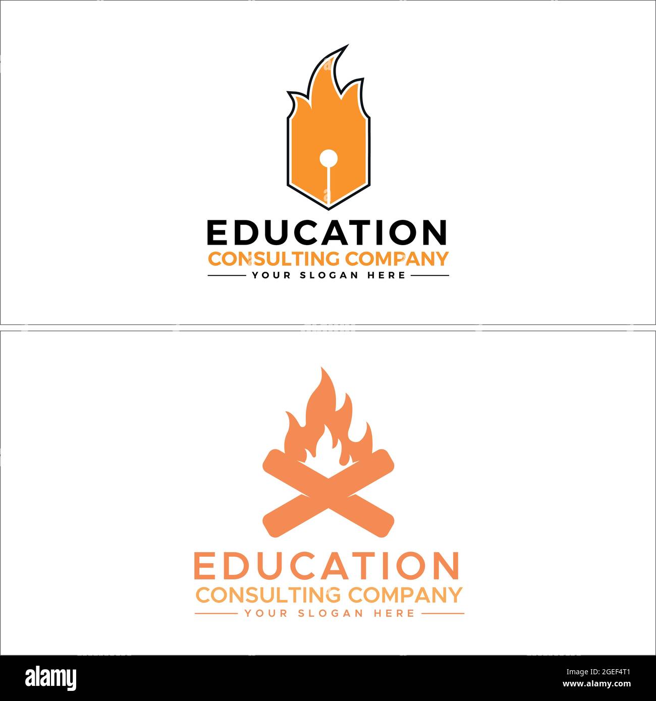 Icône orange symbole feu initiale bois stylo éducation logo design Illustration de Vecteur