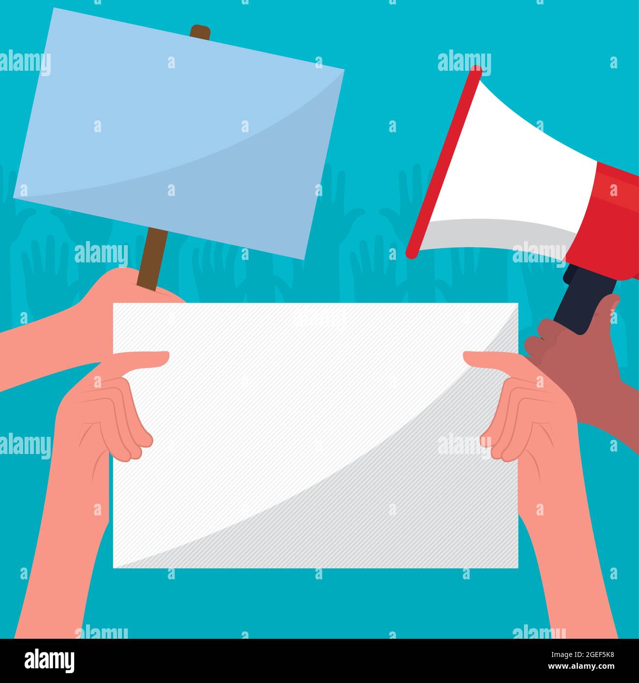 manifestation avec mégaphone et placards Illustration de Vecteur