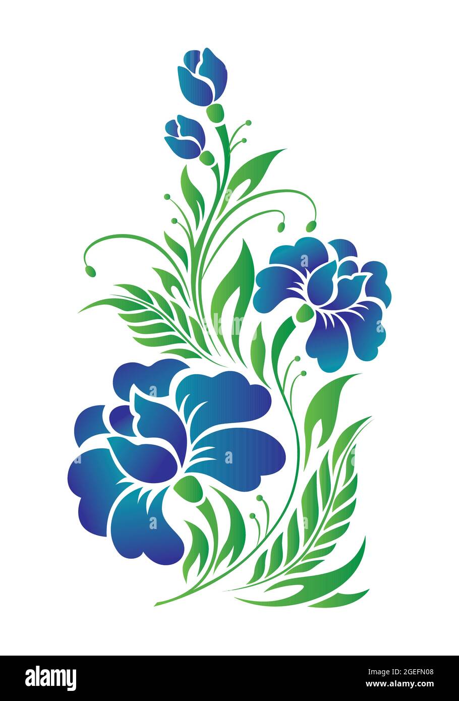 Magnifique dessin de fleurs sauvages et dessin vectoriel sur fond blanc. Fleurs bleues décoratives dessinées à la main avec des feuilles vertes. Élément décoratif. Illustration de Vecteur