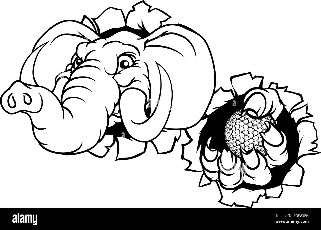 Sports de balle de golf éléphant mascotte animale Illustration de Vecteur