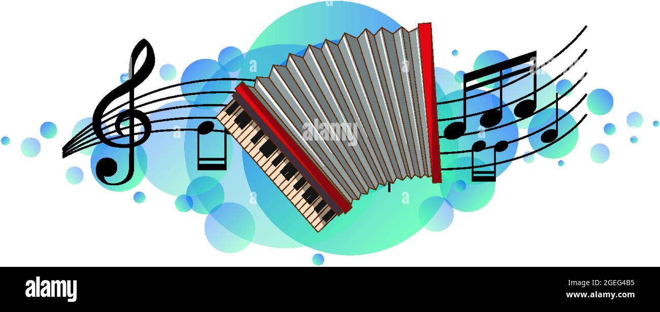 Instrument de musique accordéon avec symboles de mélodie sur l'illustration  bleu ciel Image Vectorielle Stock - Alamy