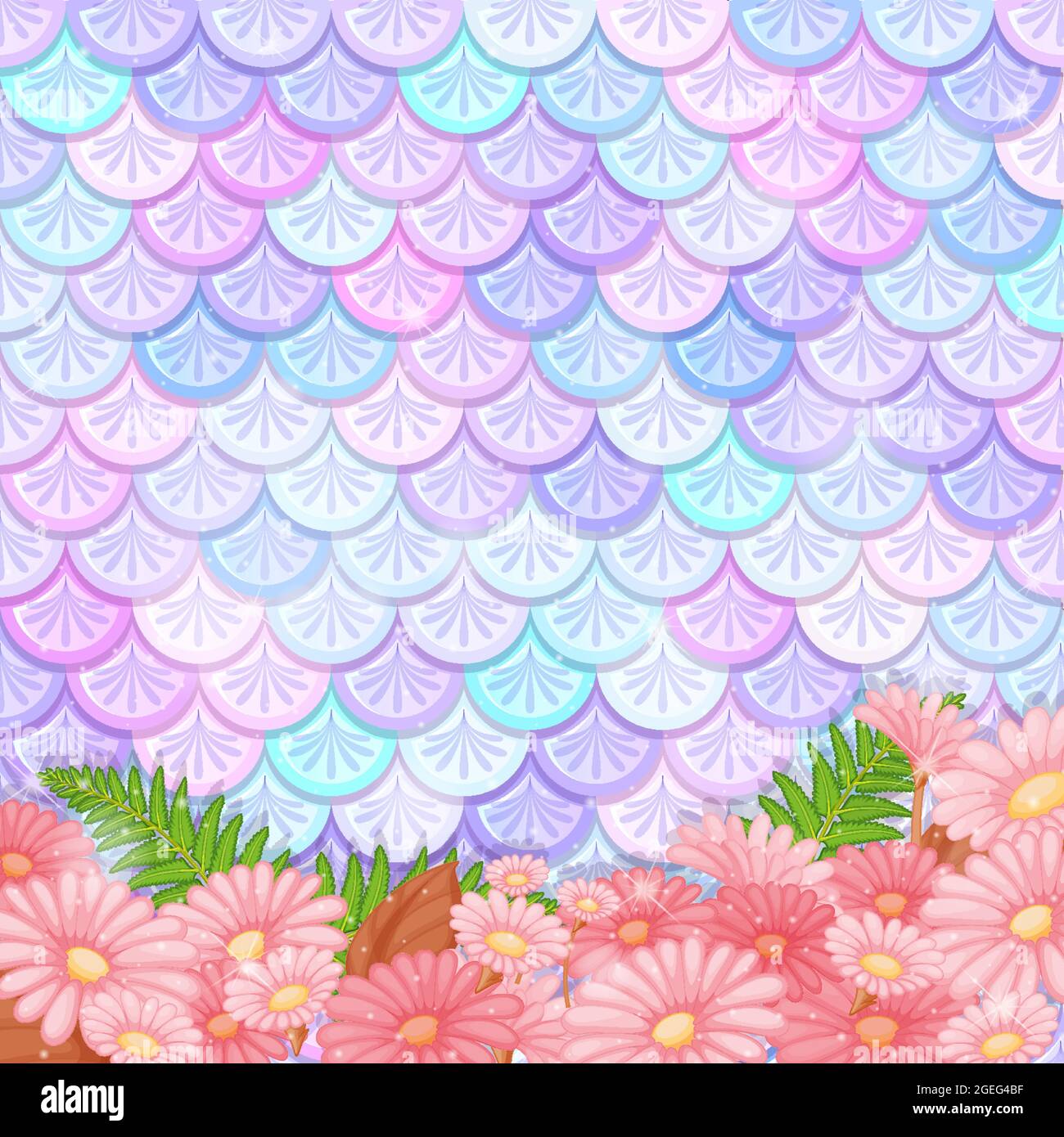 Motif pastel à l'échelle de la sirène avec illustration de nombreuses fleurs Illustration de Vecteur