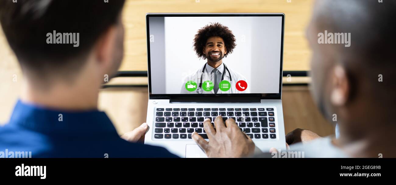 Appel de vidéo conférence de médecin sur ordinateur Banque D'Images