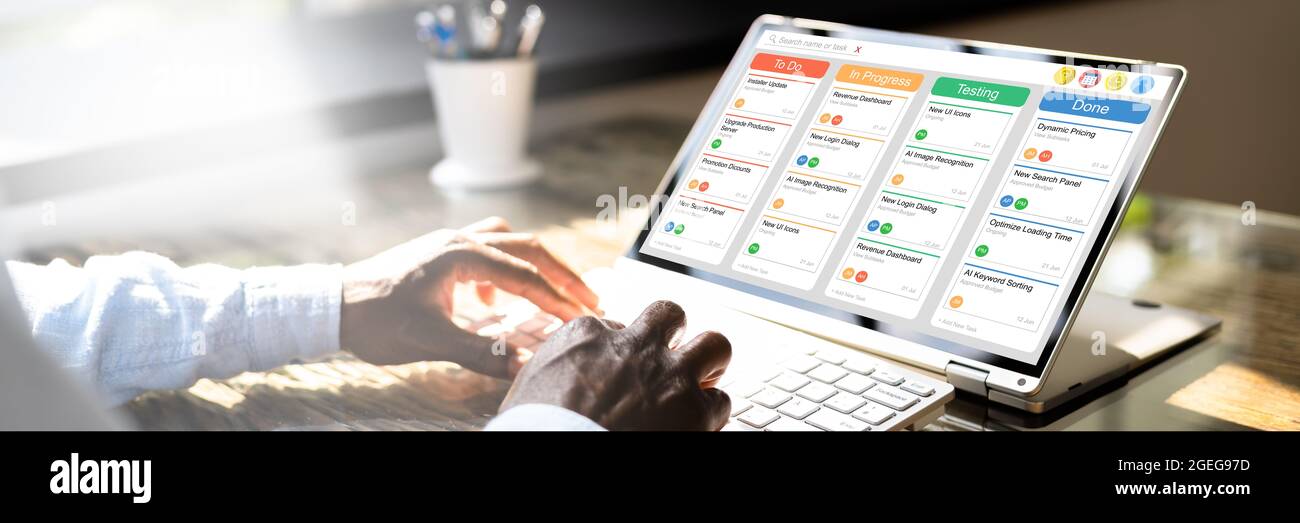 Scrum Manager Agile Software Project sur tablette numérique Banque D'Images