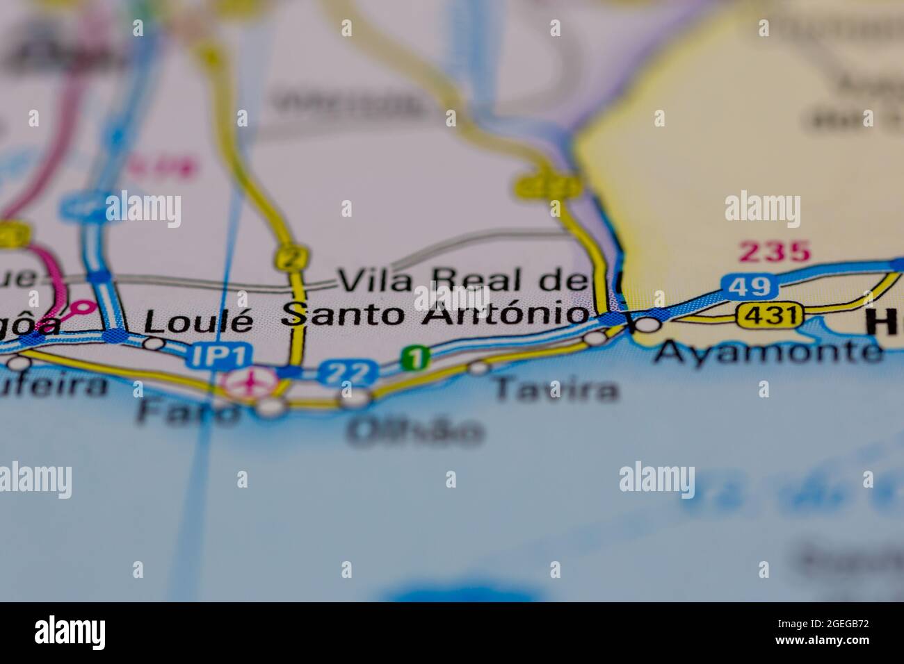 Vila Real de Santo Antonio Portugal indiqué sur une carte routière ou une carte de la géographie Banque D'Images