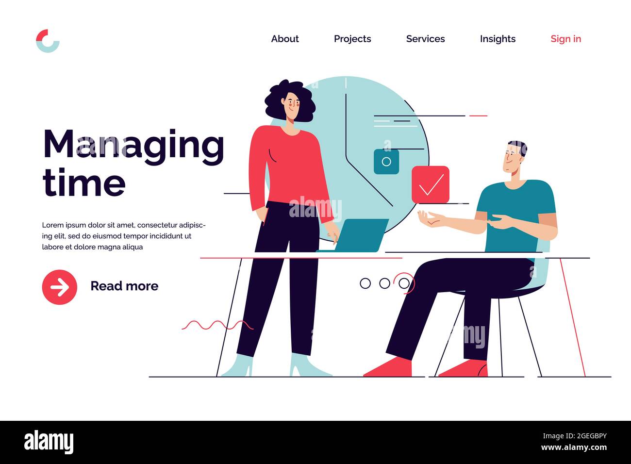 Illustration vectorielle de style plat du concept d'entreprise sur le thème de la gestion du temps. Contour modifiable Illustration de Vecteur