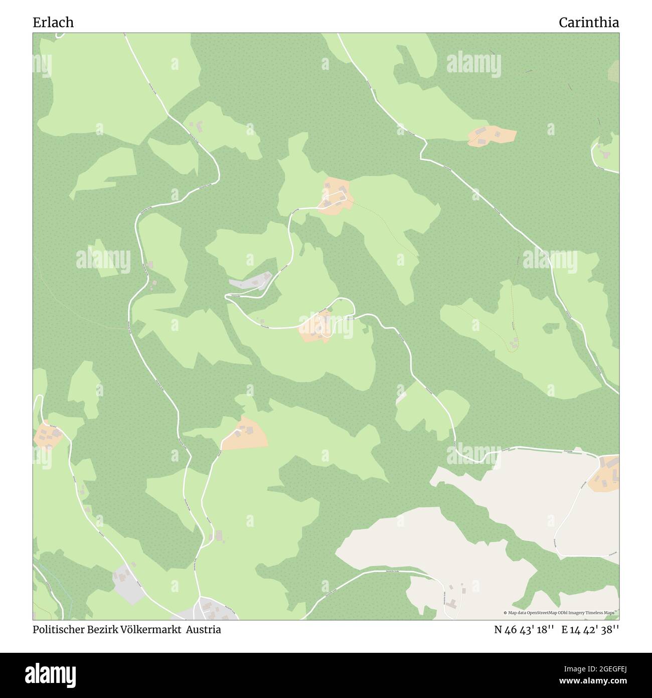 Erlach, Politischer Bezirk Völkermarkt, Autriche, Carinthie, N 46 43' 18'', E 14 42' 38'', carte, carte intemporelle publiée en 2021. Les voyageurs, les explorateurs et les aventuriers comme Florence Nightingale, David Livingstone, Ernest Shackleton, Lewis et Clark et Sherlock Holmes se sont appuyés sur des cartes pour planifier leurs voyages dans les coins les plus reculés du monde. Timeless Maps dresse la carte de la plupart des sites du monde, montrant ainsi la réalisation de grands rêves Banque D'Images