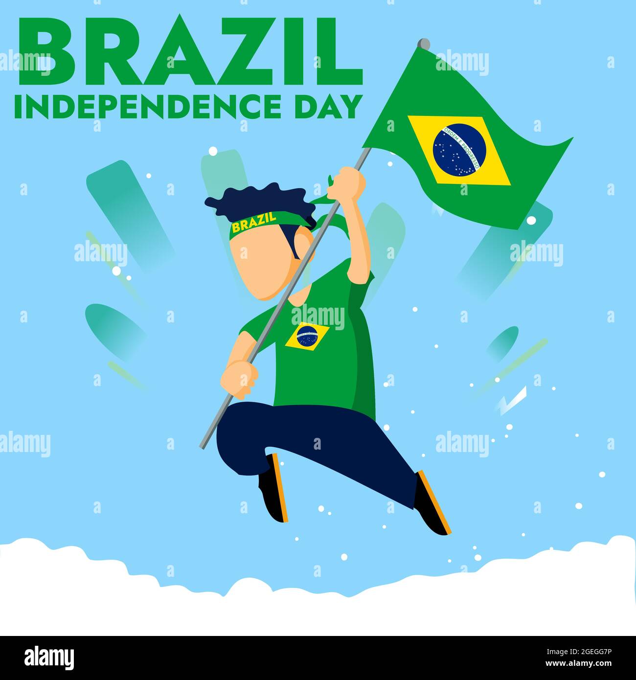 Homme avec le drapeau brésilien qui s'exécute sur le nuage approprié pour le Brésil de jour de l'indépendance Illustration Illustration de Vecteur