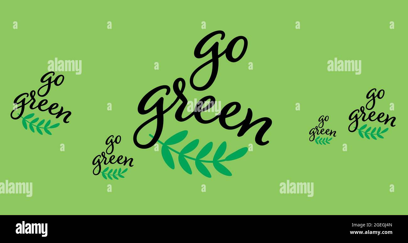 Composition du texte vert Go et du logo feuille sur fond vert Banque D'Images Composition du texte vert Go et du logo feuille sur fond vert Banque D'Images
