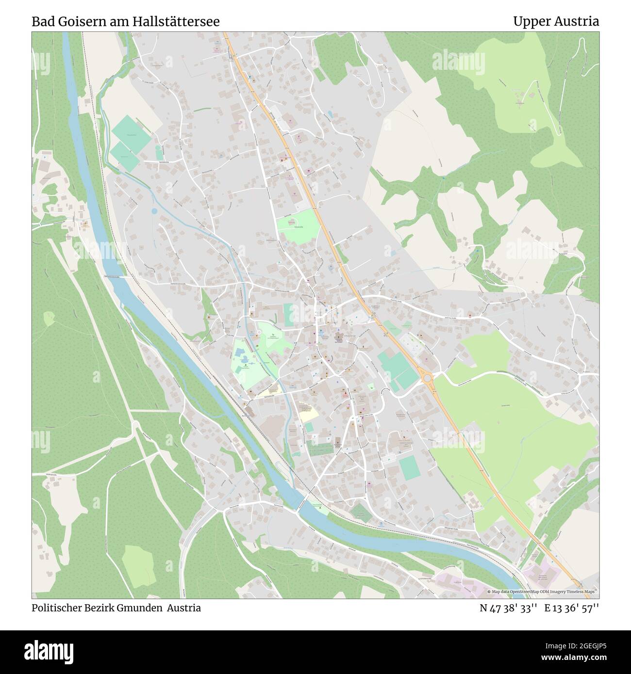 Bad Goisern am Hallstättersee, Politischer Bezirk Gmunden, Autriche, haute-Autriche, N 47 38' 33'', E 13 36' 57'', carte, carte intemporelle publiée en 2021. Les voyageurs, les explorateurs et les aventuriers comme Florence Nightingale, David Livingstone, Ernest Shackleton, Lewis et Clark et Sherlock Holmes se sont appuyés sur des cartes pour planifier leurs voyages dans les coins les plus reculés du monde. Timeless Maps dresse la carte de la plupart des sites du monde, montrant ainsi la réalisation de grands rêves Banque D'Images