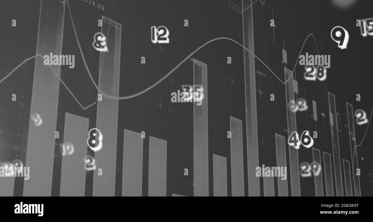 Image numérique de plusieurs nombres flottant contre le traitement des données financières sur fond gris Banque D'Images