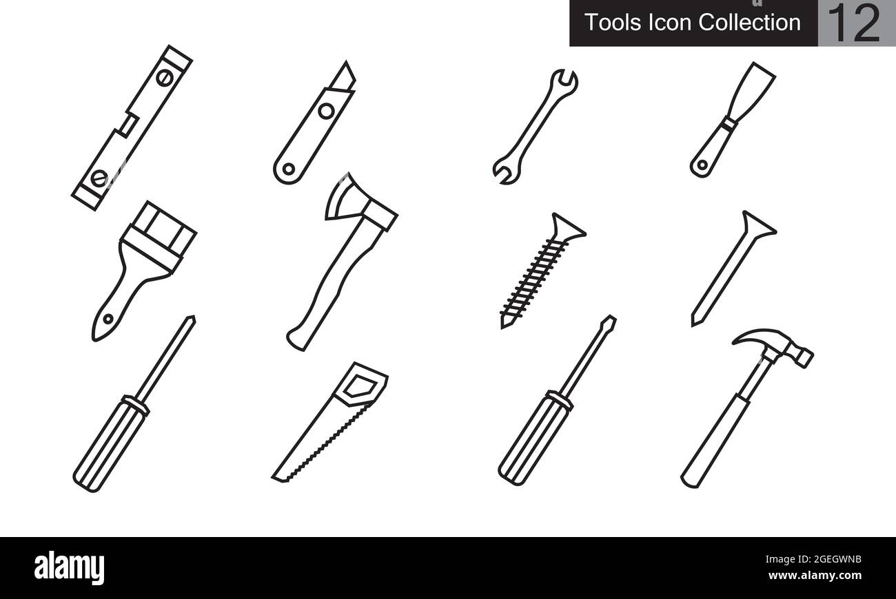 Icône des outils de construction définir une image vectorielle de style simple Illustration de Vecteur