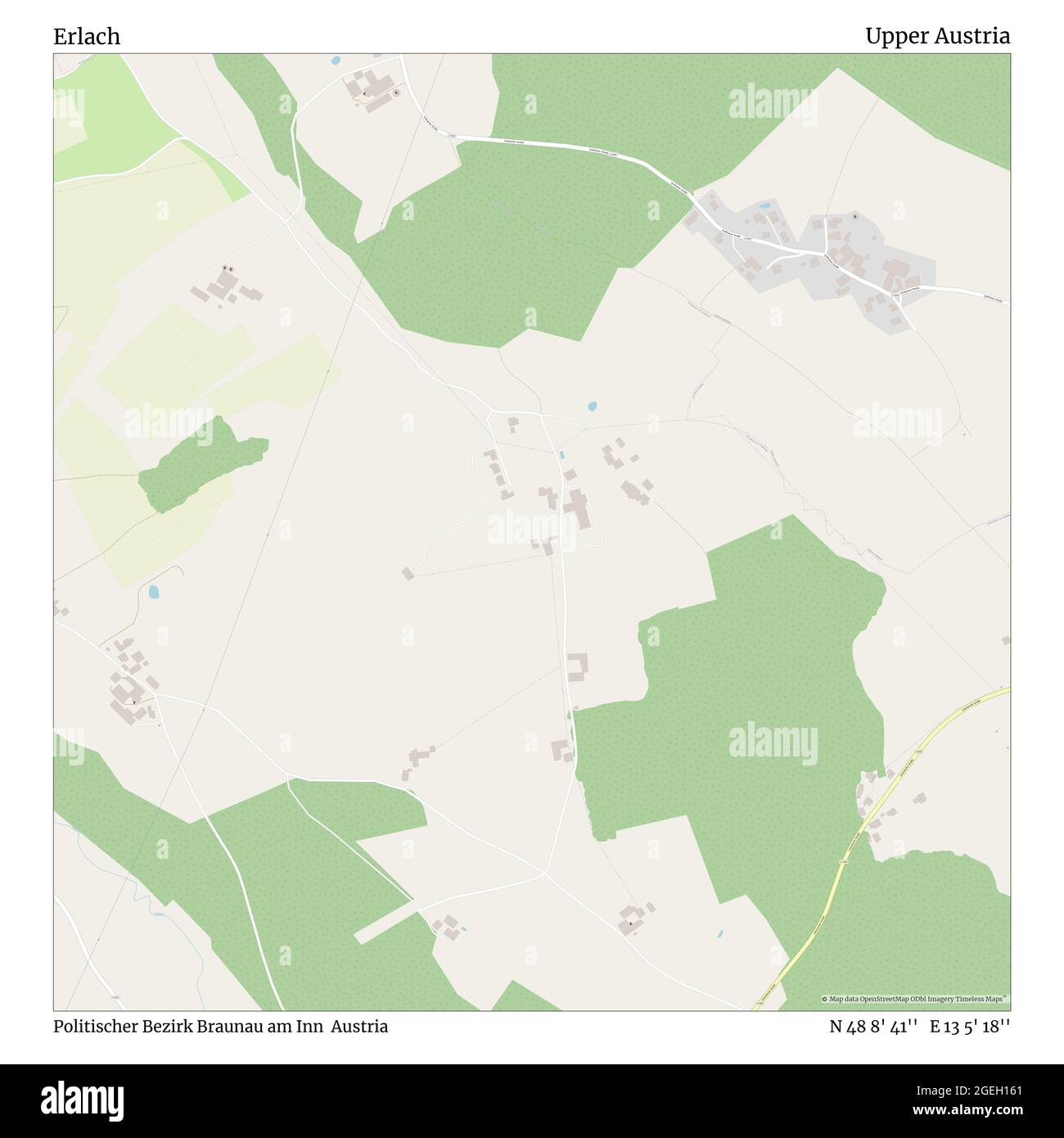 Erlach, Politischer Bezirk Braunau am Inn, Autriche, haute-Autriche, N 48 8' 41'', E 13 5' 18'', carte, carte intemporelle publiée en 2021. Les voyageurs, les explorateurs et les aventuriers comme Florence Nightingale, David Livingstone, Ernest Shackleton, Lewis et Clark et Sherlock Holmes se sont appuyés sur des cartes pour planifier leurs voyages dans les coins les plus reculés du monde. Timeless Maps dresse la carte de la plupart des sites du monde, montrant ainsi la réalisation de grands rêves Banque D'Images