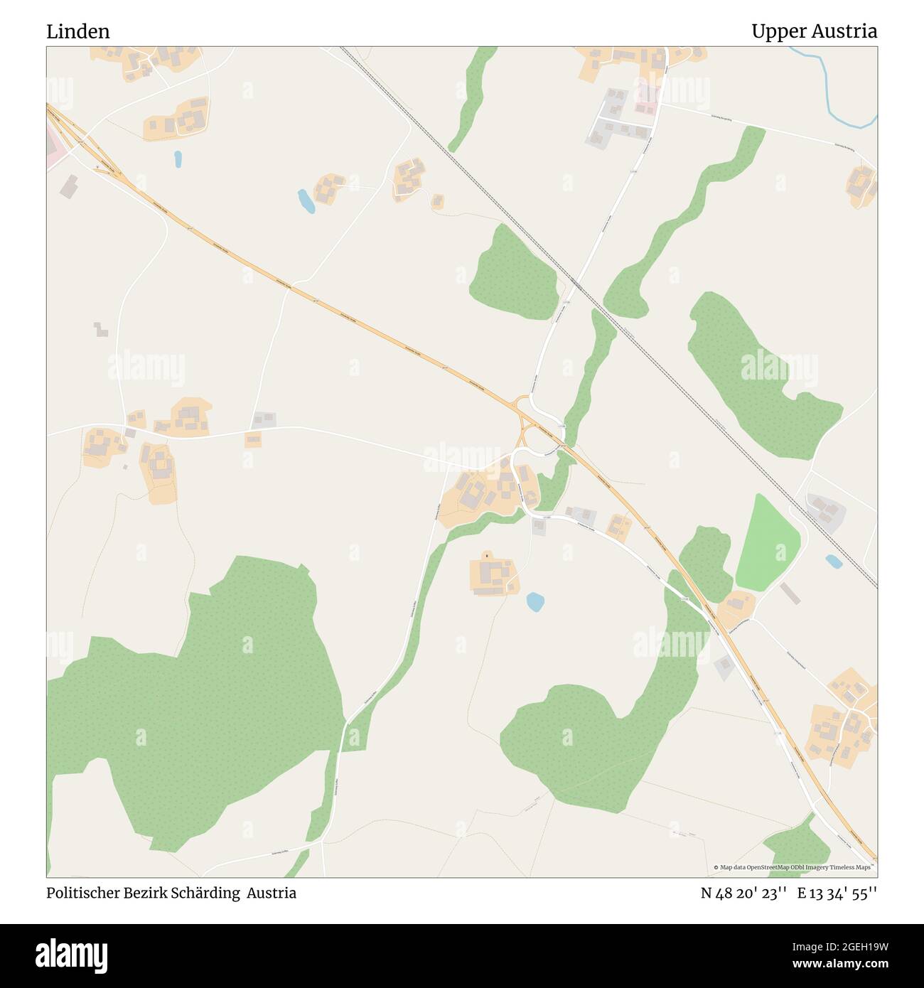 Linden, Politischer Bezirk Schärding, Autriche, haute-Autriche, N 48 20' 23'', E 13 34' 55'', carte, carte intemporelle publiée en 2021. Les voyageurs, les explorateurs et les aventuriers comme Florence Nightingale, David Livingstone, Ernest Shackleton, Lewis et Clark et Sherlock Holmes se sont appuyés sur des cartes pour planifier leurs voyages dans les coins les plus reculés du monde. Timeless Maps dresse la carte de la plupart des sites du monde, montrant ainsi la réalisation de grands rêves Banque D'Images