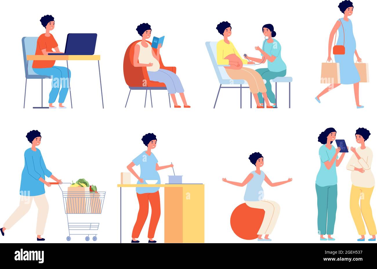 Femme enceinte. Médecin d'examen, grossesse de la vie quotidienne des femmes, nutrition diète future mère. Belle illustration de vecteur de maternité Illustration de Vecteur