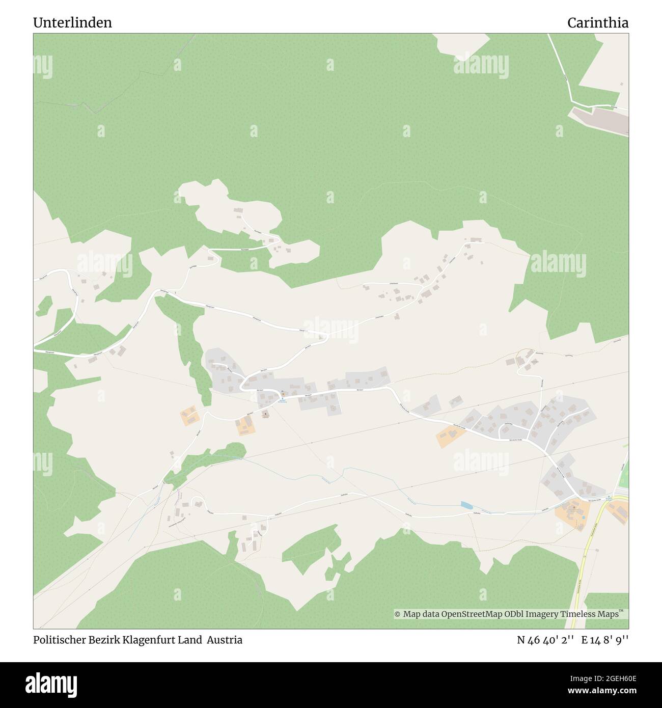 Unterlinden, Politischer Bezirk Klagenfurt Land, Autriche, Carinthie, N 46 40' 2'', E 14 8' 9'', carte, carte intemporelle publiée en 2021. Les voyageurs, les explorateurs et les aventuriers comme Florence Nightingale, David Livingstone, Ernest Shackleton, Lewis et Clark et Sherlock Holmes se sont appuyés sur des cartes pour planifier leurs voyages dans les coins les plus reculés du monde. Timeless Maps dresse la carte de la plupart des sites du monde, montrant ainsi la réalisation de grands rêves Banque D'Images