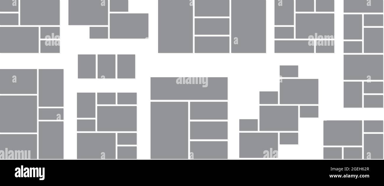 Ensemble de collage photo. Modèle de montage de carrelage, maquette de décoration murale créative en mosaïque. Pages Web pour vecteur de conception de voyages d'affaires Illustration de Vecteur