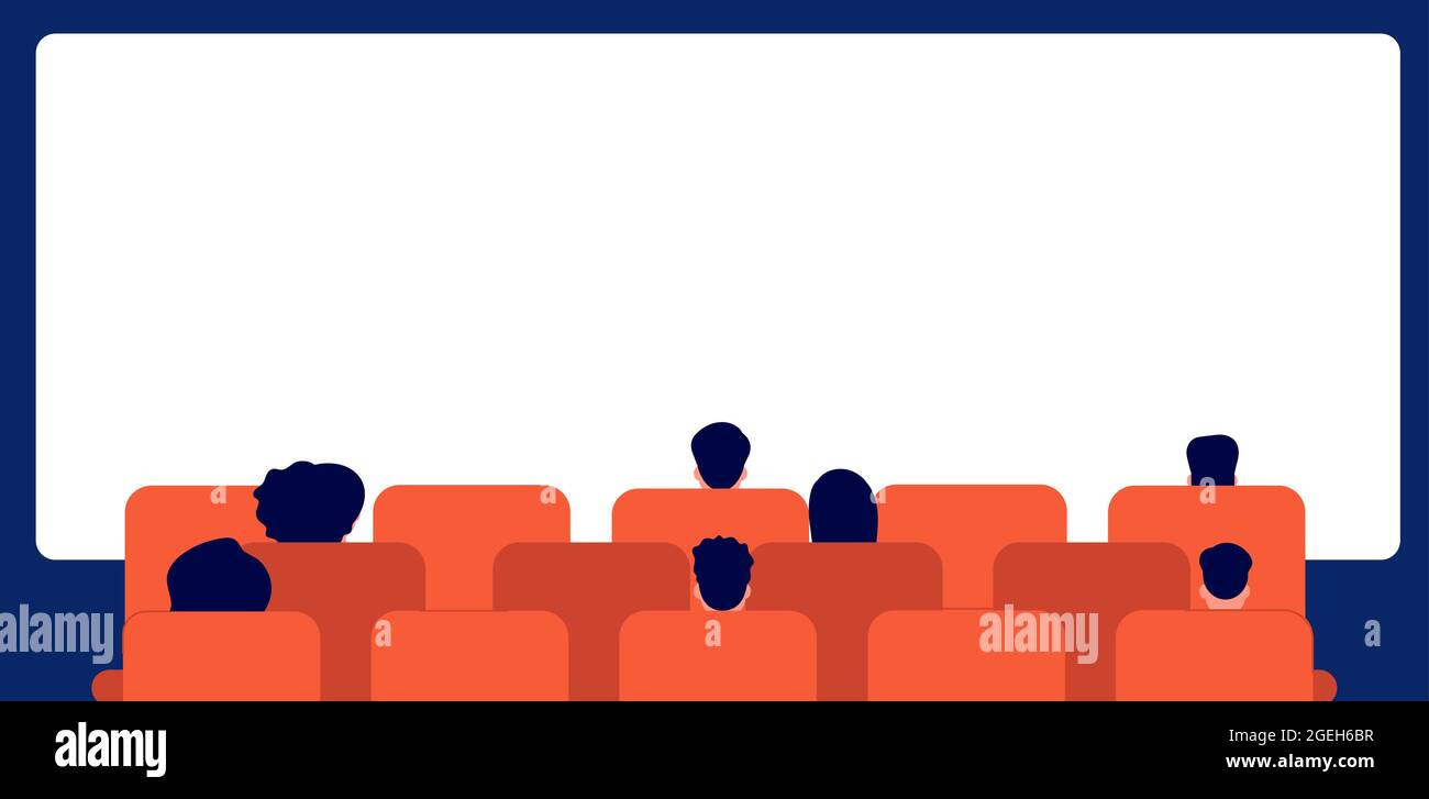 Personnes regardant un film. Public de cinéma, personnage de dessin animé assis. Homme femme dans le théâtre et écran vide, foule arrière vecteur illustration Illustration de Vecteur