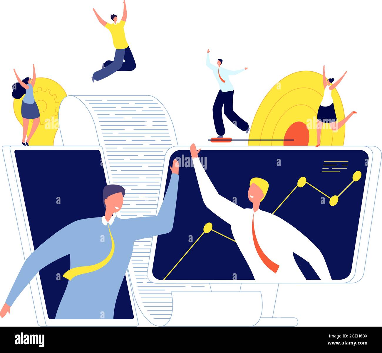 Contrat commercial en ligne. Investisseurs en démarrage, conclusion et partenariat. Poignée de main, nouvelle illustration vectorielle de la technologie de travail d'équipe Illustration de Vecteur