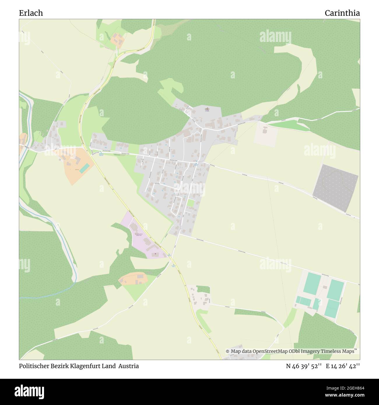 Erlach, Politischer Bezirk Klagenfurt Land, Autriche, Carinthie, N 46 39' 52'', E 14 26' 42'', carte, carte intemporelle publiée en 2021. Les voyageurs, les explorateurs et les aventuriers comme Florence Nightingale, David Livingstone, Ernest Shackleton, Lewis et Clark et Sherlock Holmes se sont appuyés sur des cartes pour planifier leurs voyages dans les coins les plus reculés du monde. Timeless Maps dresse la carte de la plupart des sites du monde, montrant ainsi la réalisation de grands rêves Banque D'Images