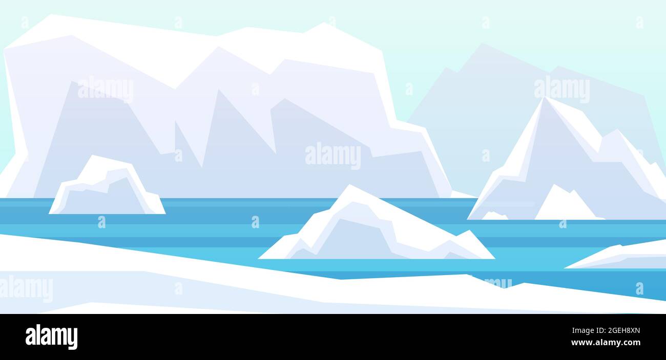 Paysage arctique. Beauté pôle nord, iceberg glacier dans l'eau. Hiver polaire montagnes rochers, l'antarctique de fusion berg dans fond de vecteur de mer Illustration de Vecteur