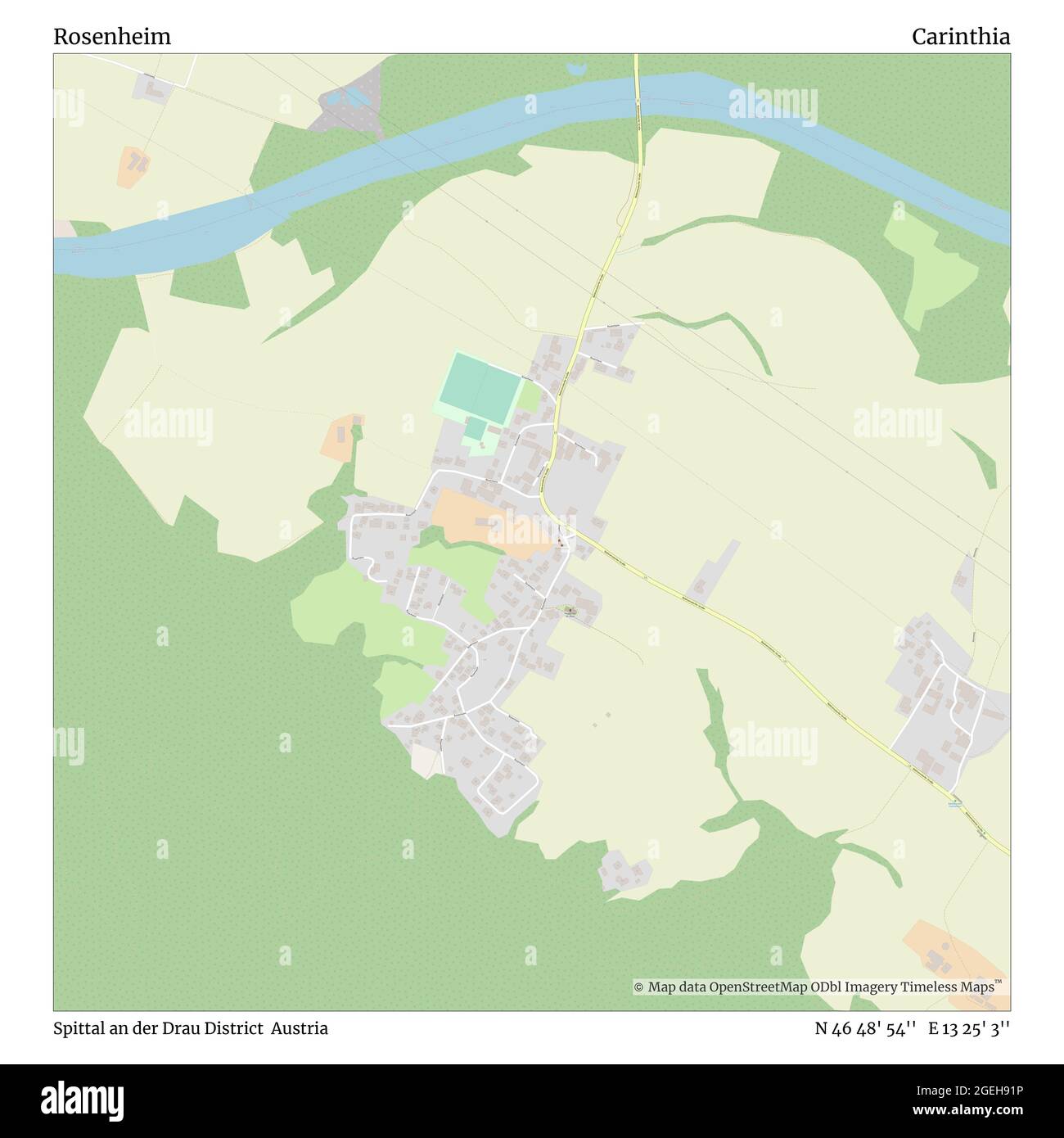 Rosenheim, Spittal an der Drau District, Autriche, Carinthie, N 46 48' 54'', E 13 25' 3'', carte, carte intemporelle publiée en 2021. Les voyageurs, les explorateurs et les aventuriers comme Florence Nightingale, David Livingstone, Ernest Shackleton, Lewis et Clark et Sherlock Holmes se sont appuyés sur des cartes pour planifier leurs voyages dans les coins les plus reculés du monde. Timeless Maps dresse la carte de la plupart des sites du monde, montrant ainsi la réalisation de grands rêves Banque D'Images