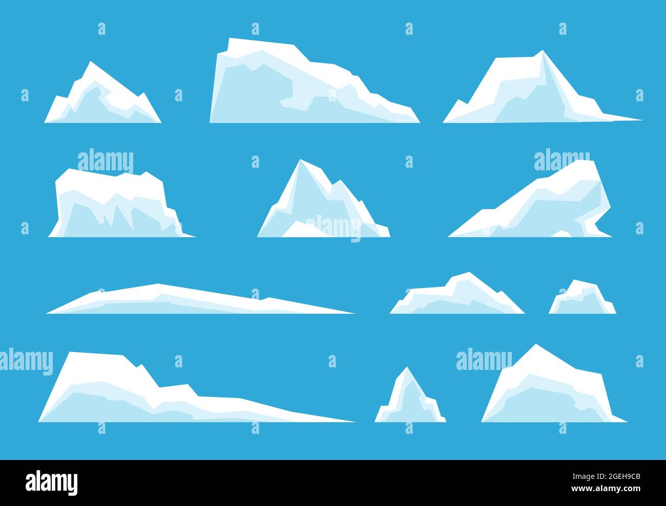 Iceberg arctique. Pôle Nord voyager, glacier glacier montagne hiver éléments de paysage. Nature de la neige, ensemble de vecteurs de berg de l'antarctique en fusion Illustration de Vecteur
