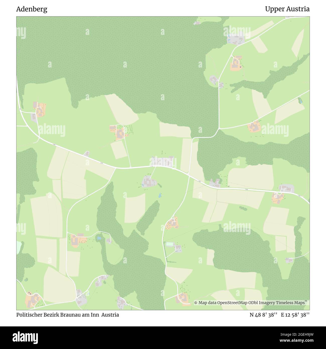 Adenberg, Politischer Bezirk Braunau am Inn, Autriche, haute-Autriche, N 48 8' 38'', E 12 58' 38'', carte, Timeless carte publiée en 2021. Les voyageurs, les explorateurs et les aventuriers comme Florence Nightingale, David Livingstone, Ernest Shackleton, Lewis et Clark et Sherlock Holmes se sont appuyés sur des cartes pour planifier leurs voyages dans les coins les plus reculés du monde. Timeless Maps dresse la carte de la plupart des sites du monde, montrant ainsi la réalisation de grands rêves Banque D'Images