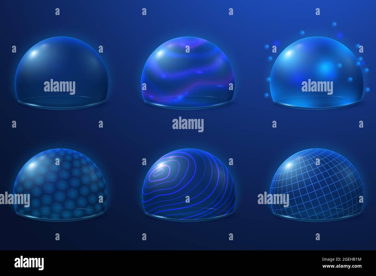 Écrans à bulles. Protégez les bulles de sécurité futuristes de la force d'énergie sur le terrain. Surface plasma transparente, protection de sécurité 3d ensemble de vecteurs récents Illustration de Vecteur