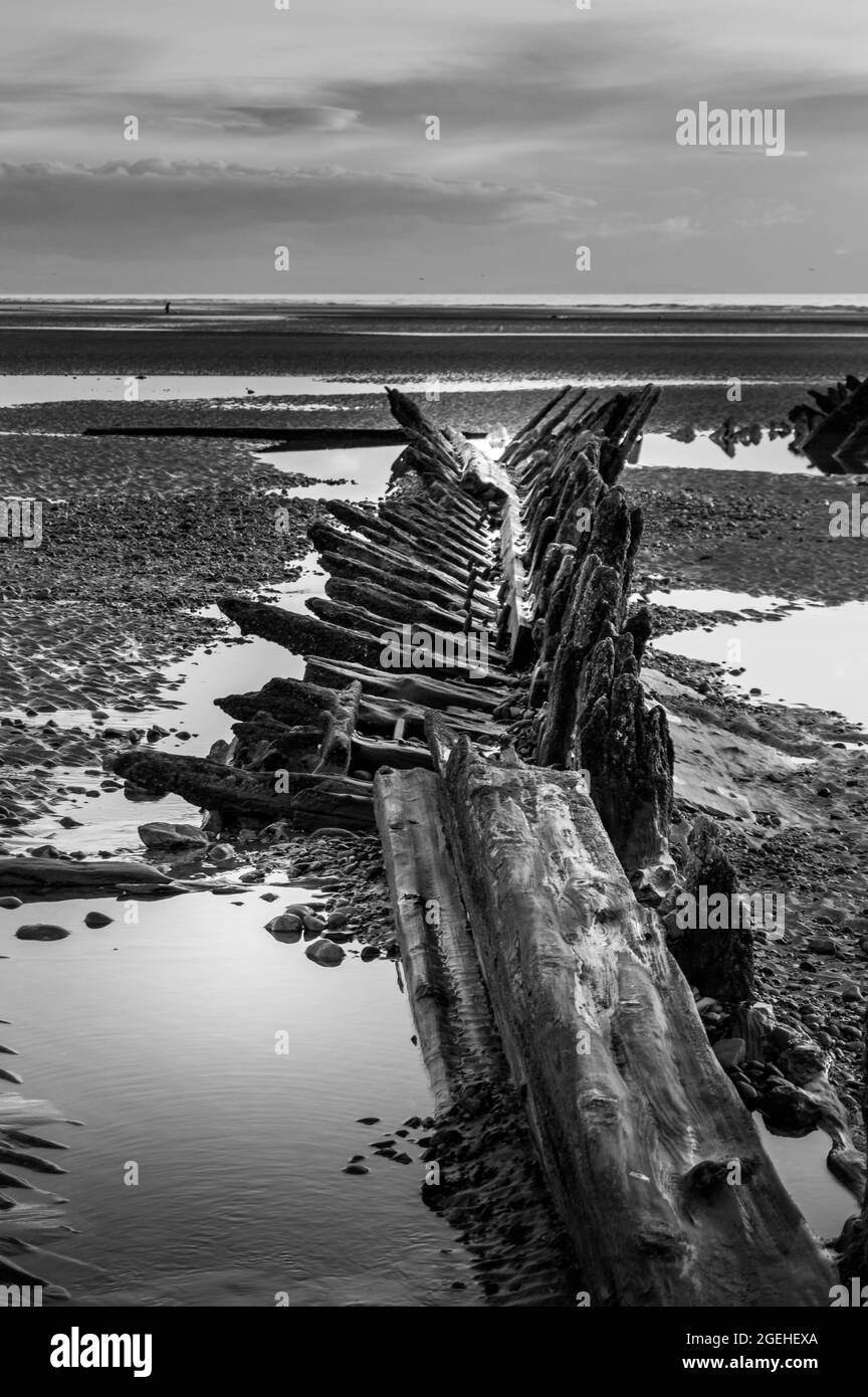 L'épave de l'Abana dans le Lancashire, Royaume-Uni au coucher du soleil Banque D'Images