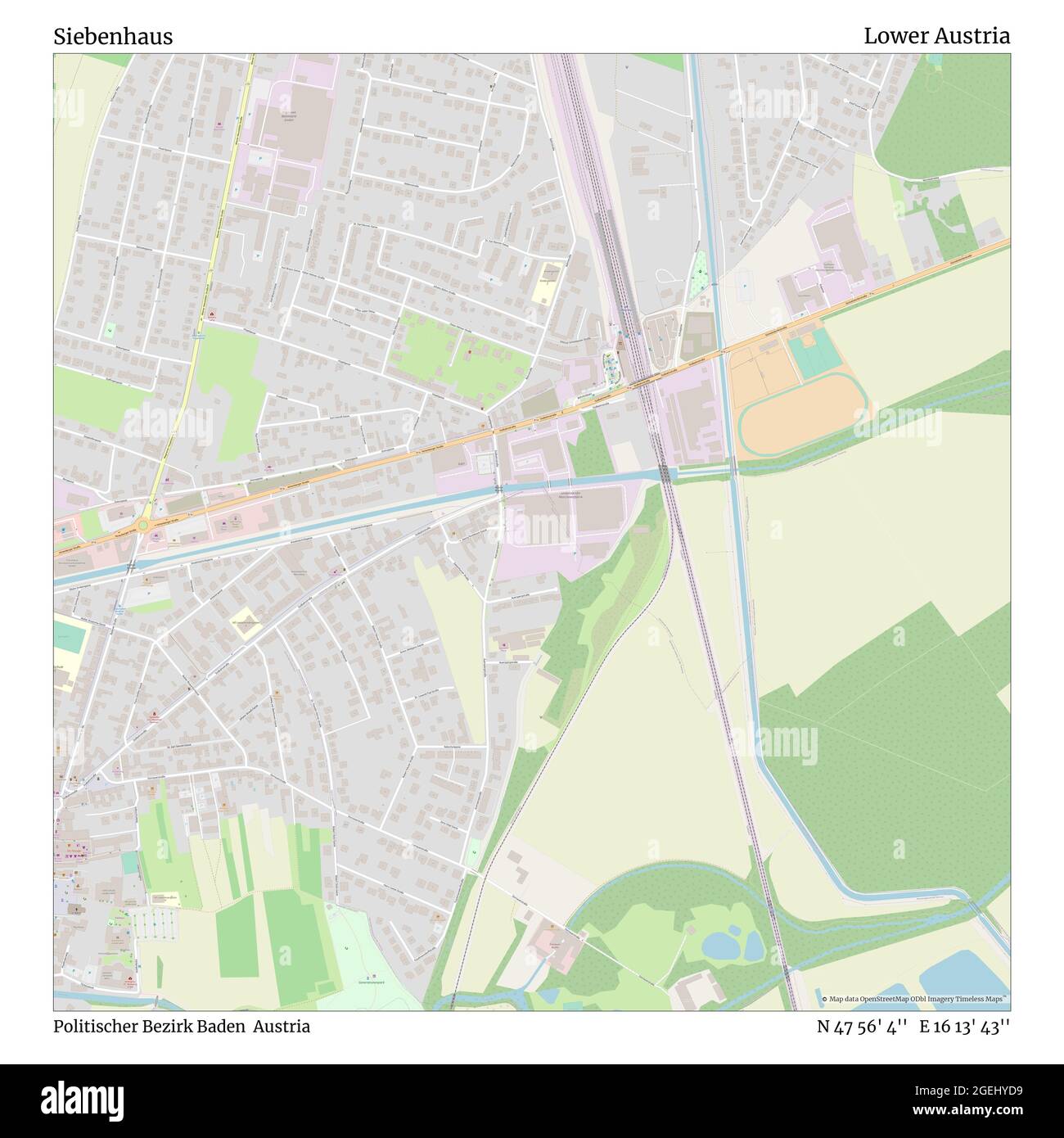 Siebenhaus, Politischer Bezirk Baden, Autriche, Basse-Autriche, N 47 56' 4'', E 16 13' 43'', carte, carte intemporelle publiée en 2021. Les voyageurs, les explorateurs et les aventuriers comme Florence Nightingale, David Livingstone, Ernest Shackleton, Lewis et Clark et Sherlock Holmes se sont appuyés sur des cartes pour planifier leurs voyages dans les coins les plus reculés du monde. Timeless Maps dresse la carte de la plupart des sites du monde, montrant ainsi la réalisation de grands rêves Banque D'Images