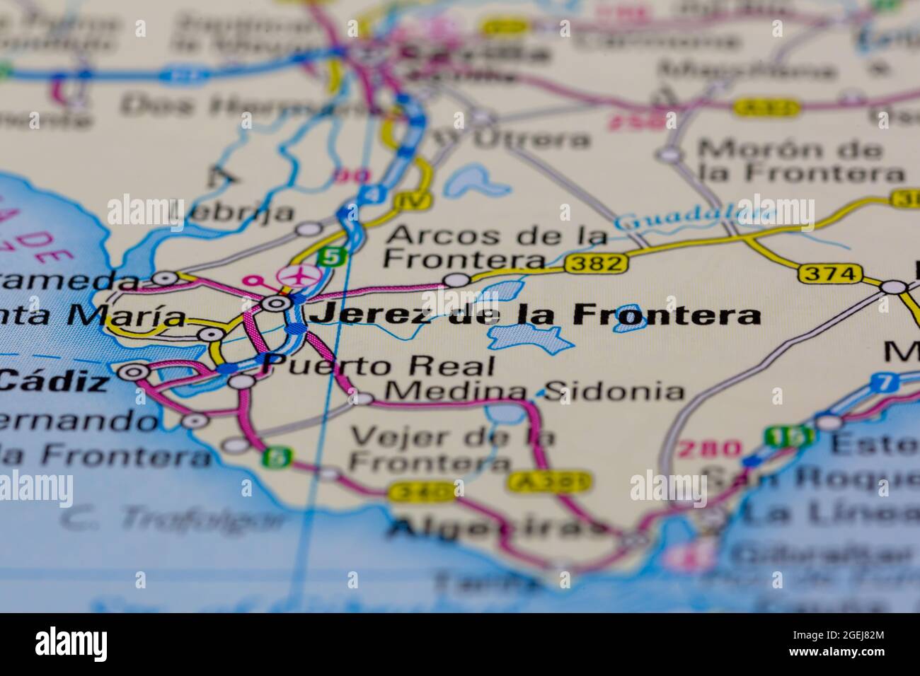 Jerez De La Frontera Espagne Sur Une Carte Routiere Ou Une Carte De Geographie Photo Stock Alamy