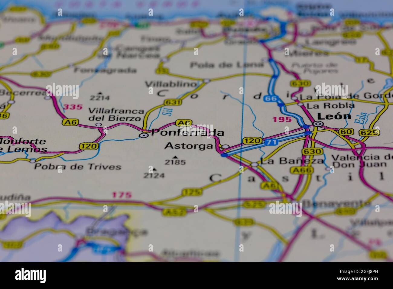 Ponferrada Espagne Sur Une Carte Routiere Ou Une Carte De La Geographie Photo Stock Alamy
