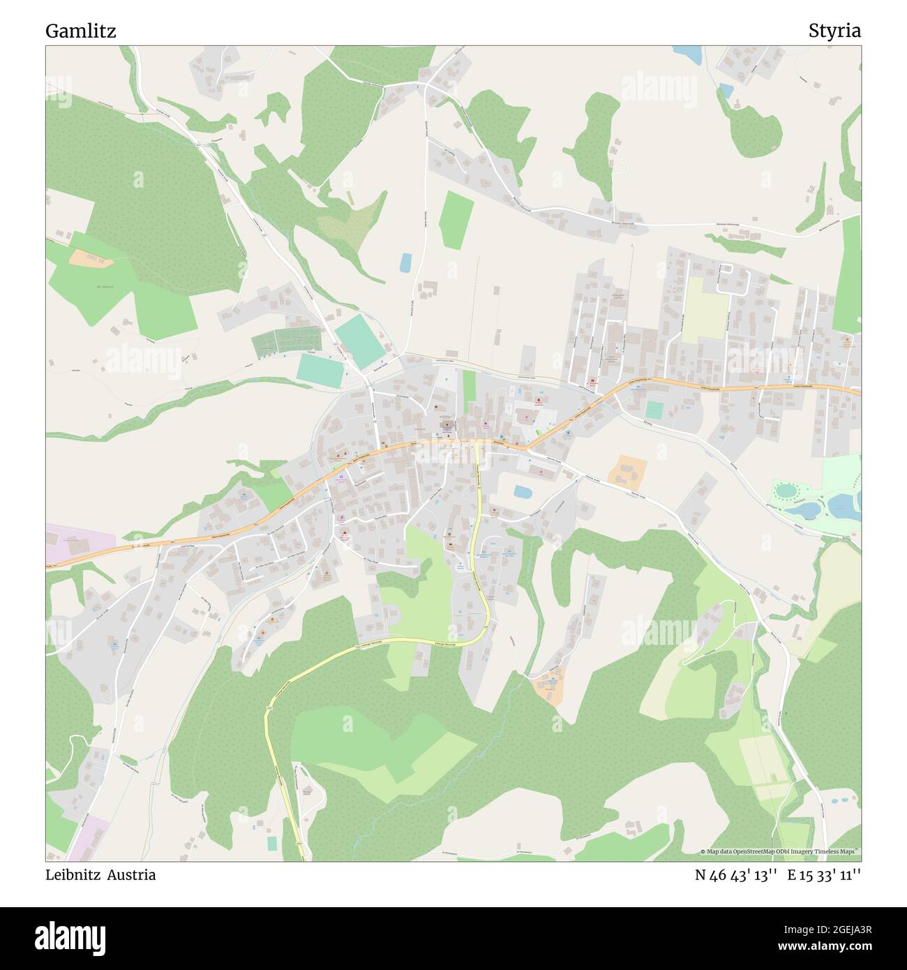 Gamlitz, Leibnitz, Autriche, Styrie, N 46 43' 13'', E 15 33' 11'', carte, carte intemporelle publiée en 2021. Les voyageurs, les explorateurs et les aventuriers comme Florence Nightingale, David Livingstone, Ernest Shackleton, Lewis et Clark et Sherlock Holmes se sont appuyés sur des cartes pour planifier leurs voyages dans les coins les plus reculés du monde. Timeless Maps dresse la carte de la plupart des sites du monde, montrant ainsi la réalisation de grands rêves Banque D'Images