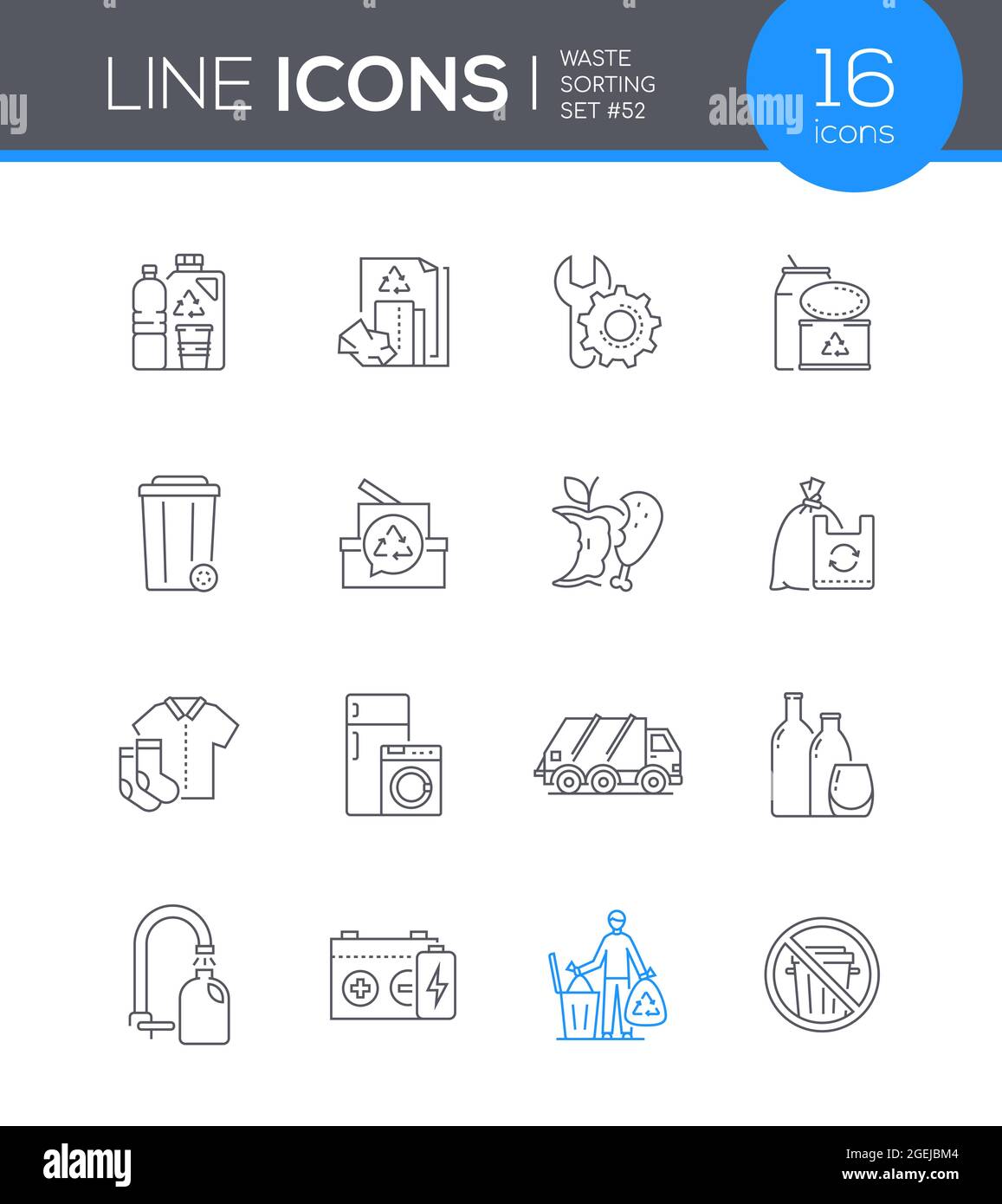 Tri des déchets - jeu d'icônes de style de conception de ligne moderne. Des images nettes pour ceux qui sont à la recherche d'images sur les soins environnementaux, la pollution, les déchets et Illustration de Vecteur Tri des déchets - jeu d'icônes de style de conception de ligne moderne. Des images nettes pour ceux qui sont à la recherche d'images sur les soins environnementaux, la pollution, les déchets et Illustration de Vecteur