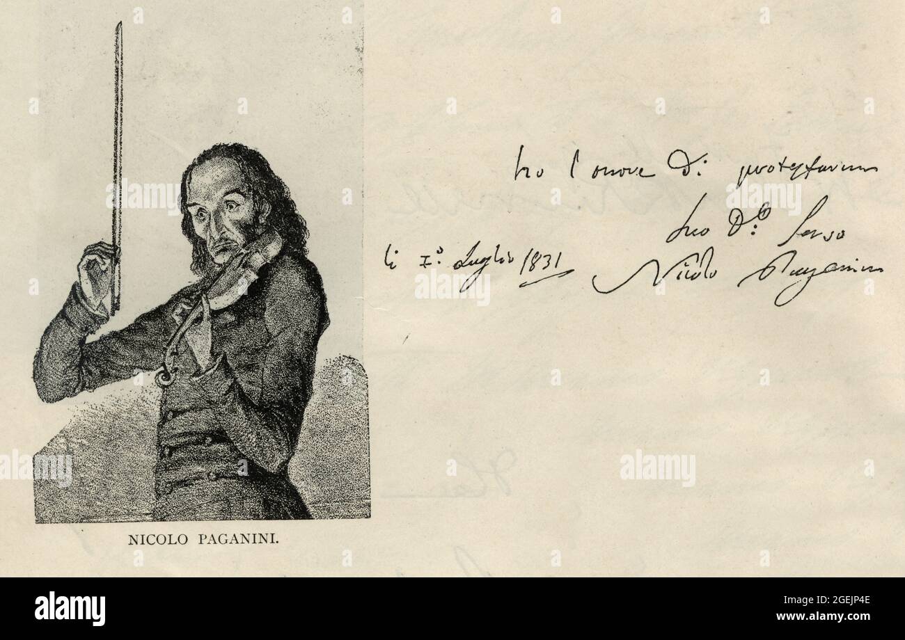 Gravure ancienne de Niccolo (ou Nicolo) Paganini, violoniste, violoniste, guitariste et compositeur italien. Il était le plus célèbre virtuose du violon Banque D'Images