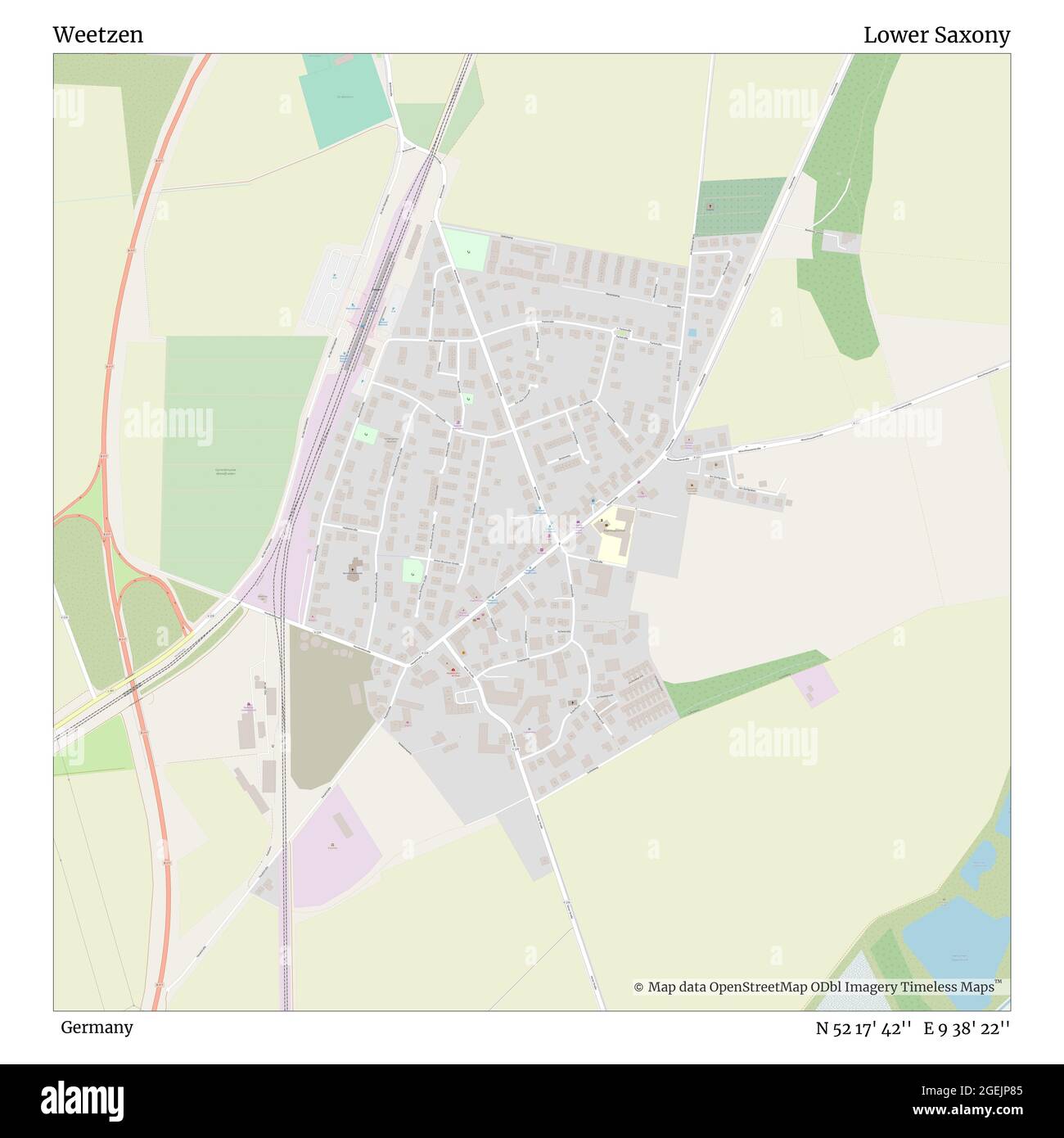 Weetzen, Allemagne, Basse-Saxe, N 52 17' 42'', E 9 38' 22'', carte, carte intemporelle publiée en 2021. Les voyageurs, les explorateurs et les aventuriers comme Florence Nightingale, David Livingstone, Ernest Shackleton, Lewis et Clark et Sherlock Holmes se sont appuyés sur des cartes pour planifier leurs voyages dans les coins les plus reculés du monde. Timeless Maps dresse la carte de la plupart des sites du monde, montrant ainsi la réalisation de grands rêves Banque D'Images